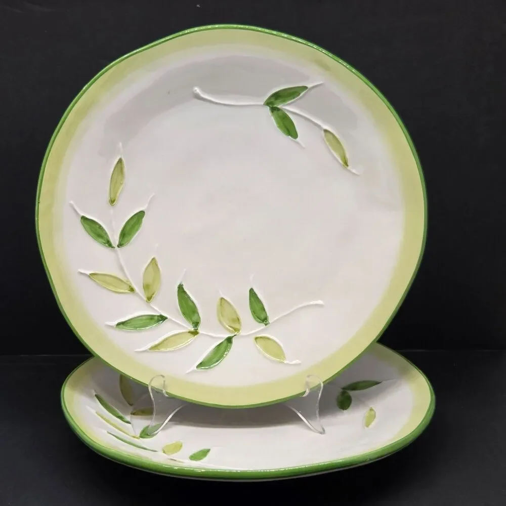 Maioliche Jessica Italy Set Of 2 Green On White 11 3/4